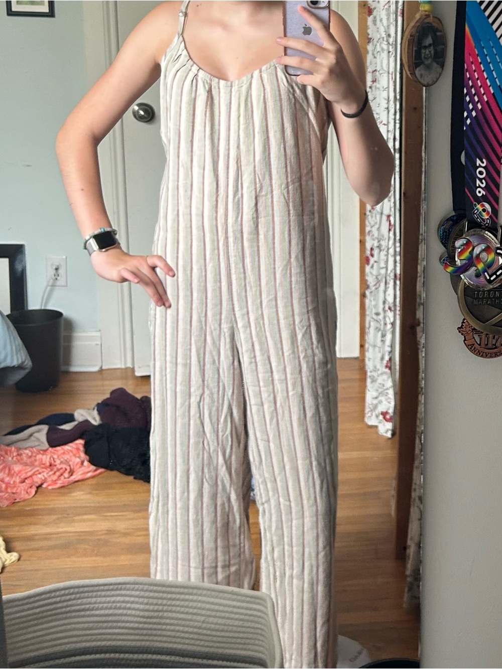 Toad&Co Cream Striped Wide-Leg Jumpsuit